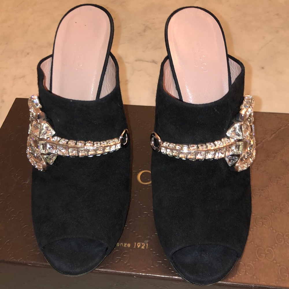 Black suede open toe n heel